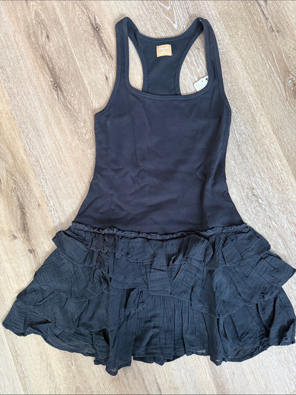 Free People Black Tank Romper with Ruffled Skirt